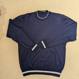 Navy/Gray Cashmere, Silk, Wool Crew Neck Sweater
